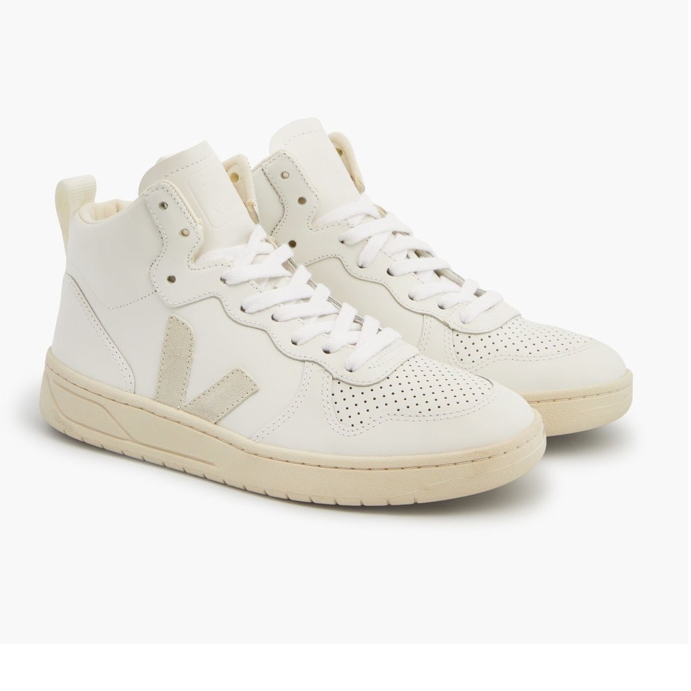 Veja V-15 High Top Sneakers Extra White Sahara Leather Mens 8 Womens 9.5 EUR 41